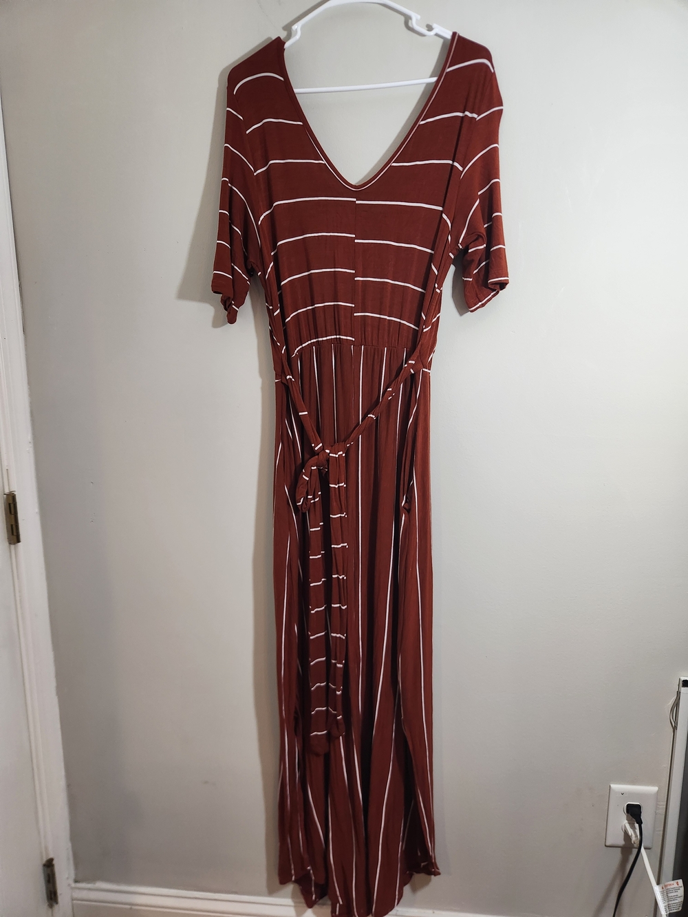 Latched Mama Rust Burnt Orange Striped Maxi Dress Breastfeeding Nursing Autumn - Picture 7 of 8